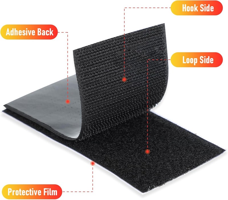 PTUNA 12 Sets 4×2 Inch Hook and Loop Patches, Heavy Duty Fasteners with Strong Sticky Back, Double Sided Adhesive Strips, Perfect for Home, Office or Classroom-Halloween Decorations,Black - Image 2